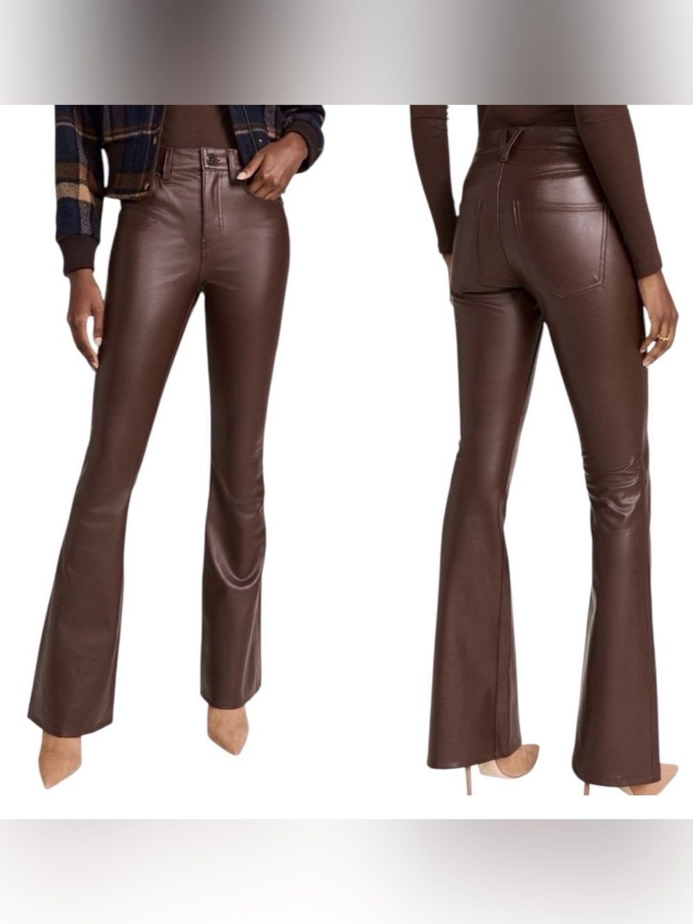 Veronica Beard Beverly Faux Leather Flare Pants Espresso Brown US 30 Glam